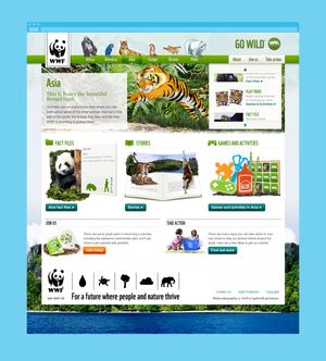A full screenshot of a 'WWF – Go Wild' landing screen focussing on Asia.